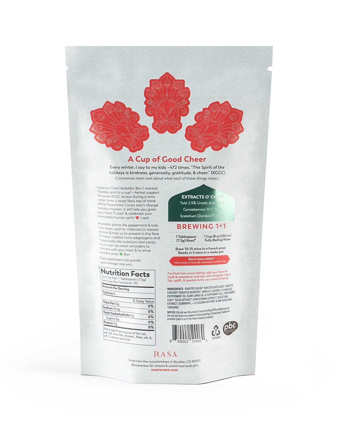 PEPPERMINT CACAO ~ CHEER TONIC | French Press Brew | 8 oz/30 svgs
